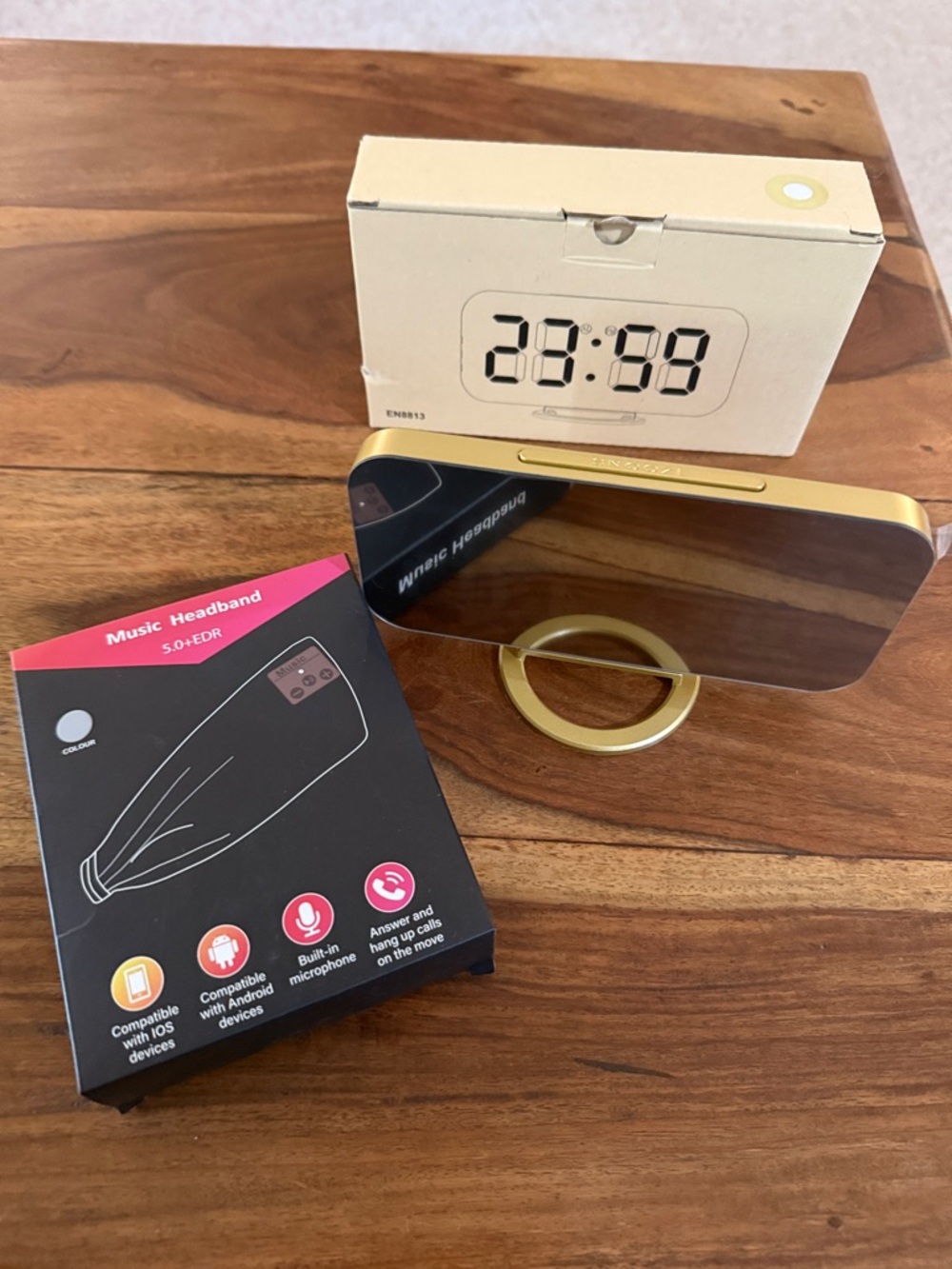 Bundle! Gold Smart Alarm Clock with Bluetooth Speaker & Music Headband